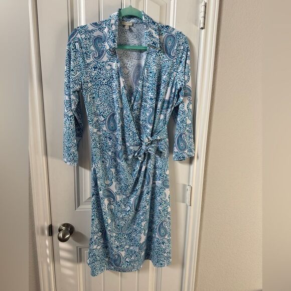 Talbots Blue Paisley Wrap Dress - Picture 2 of 5